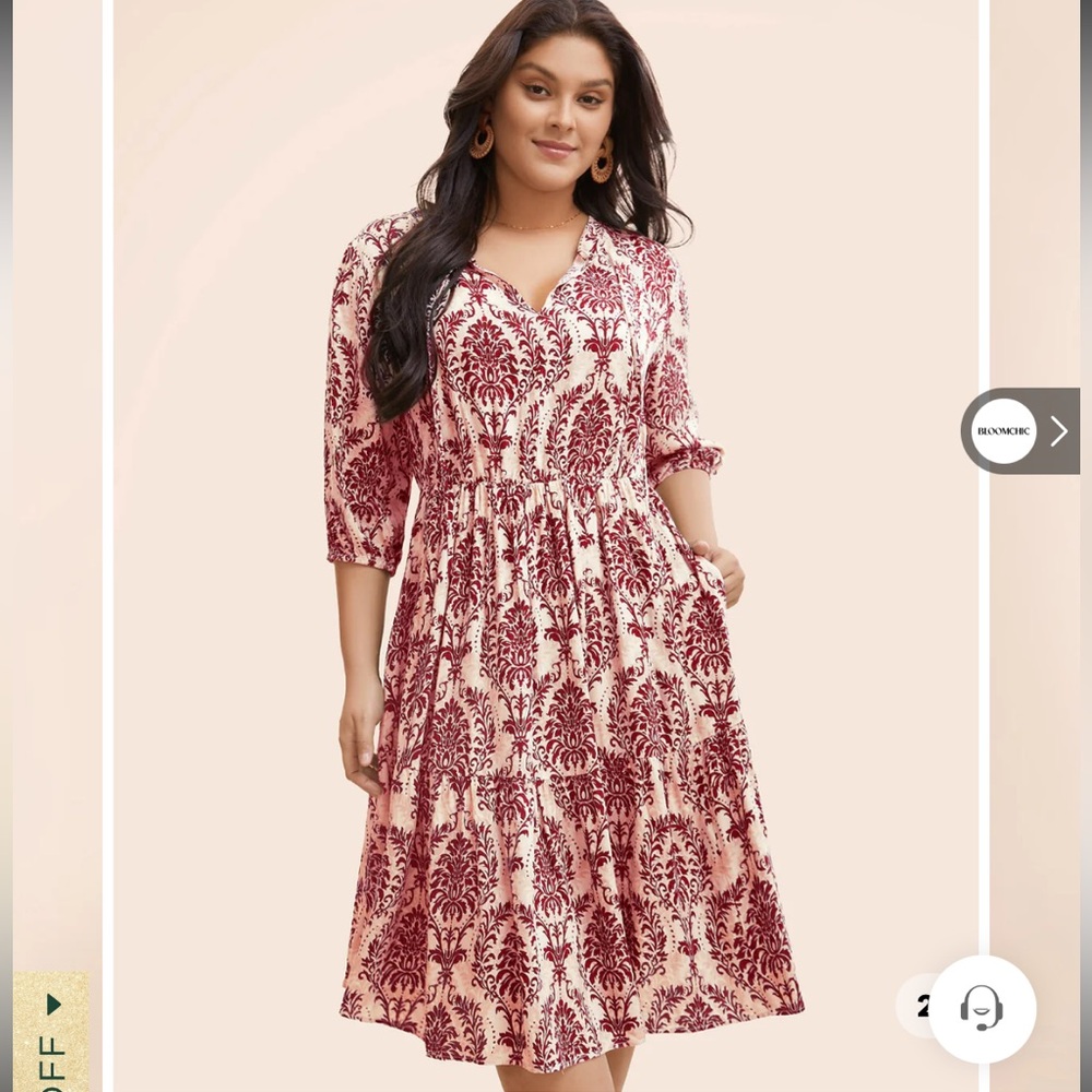 BloomChic Burgundy and Cream Patterned Dress Size 18/20